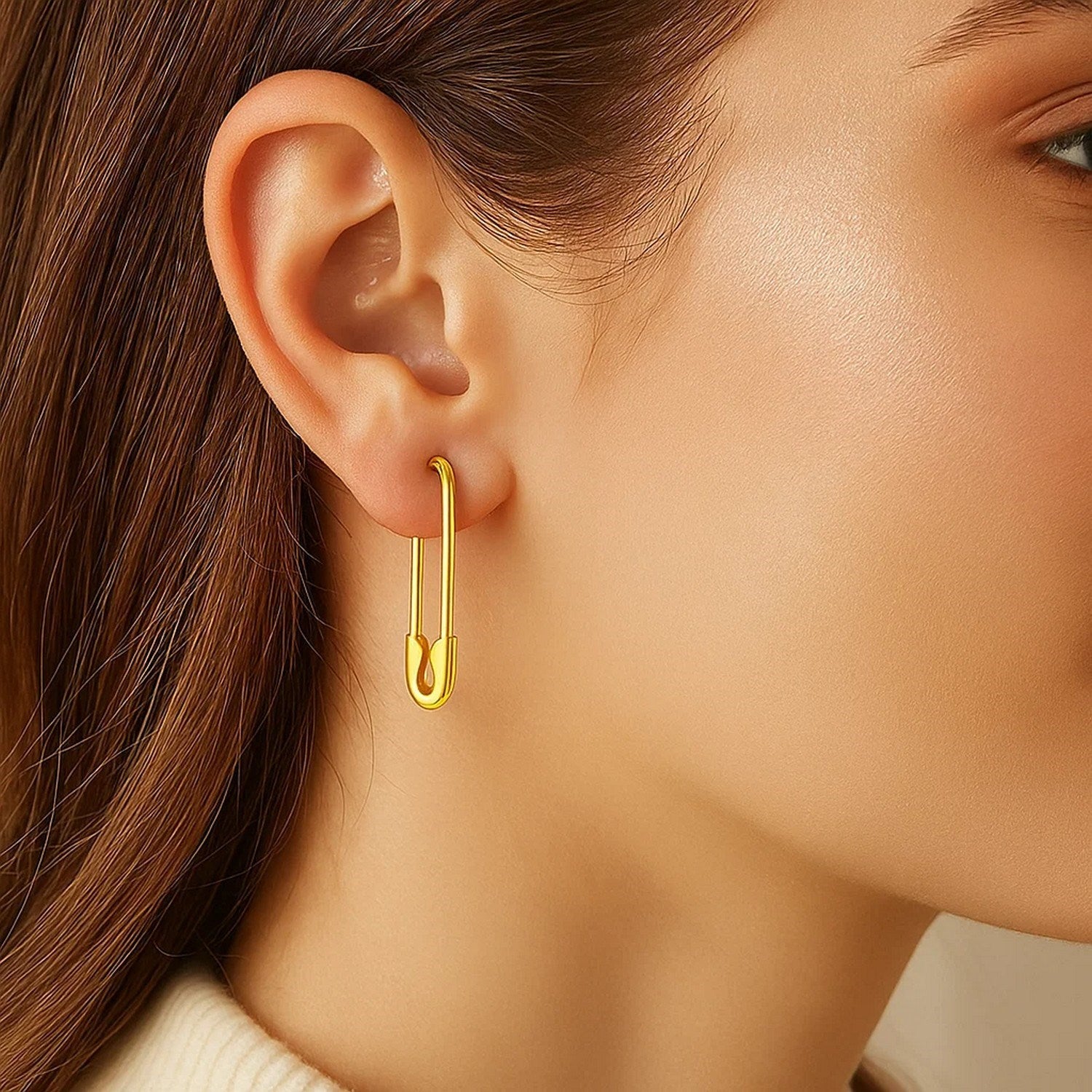 14k Yellow Gold Safety Pin Earrings