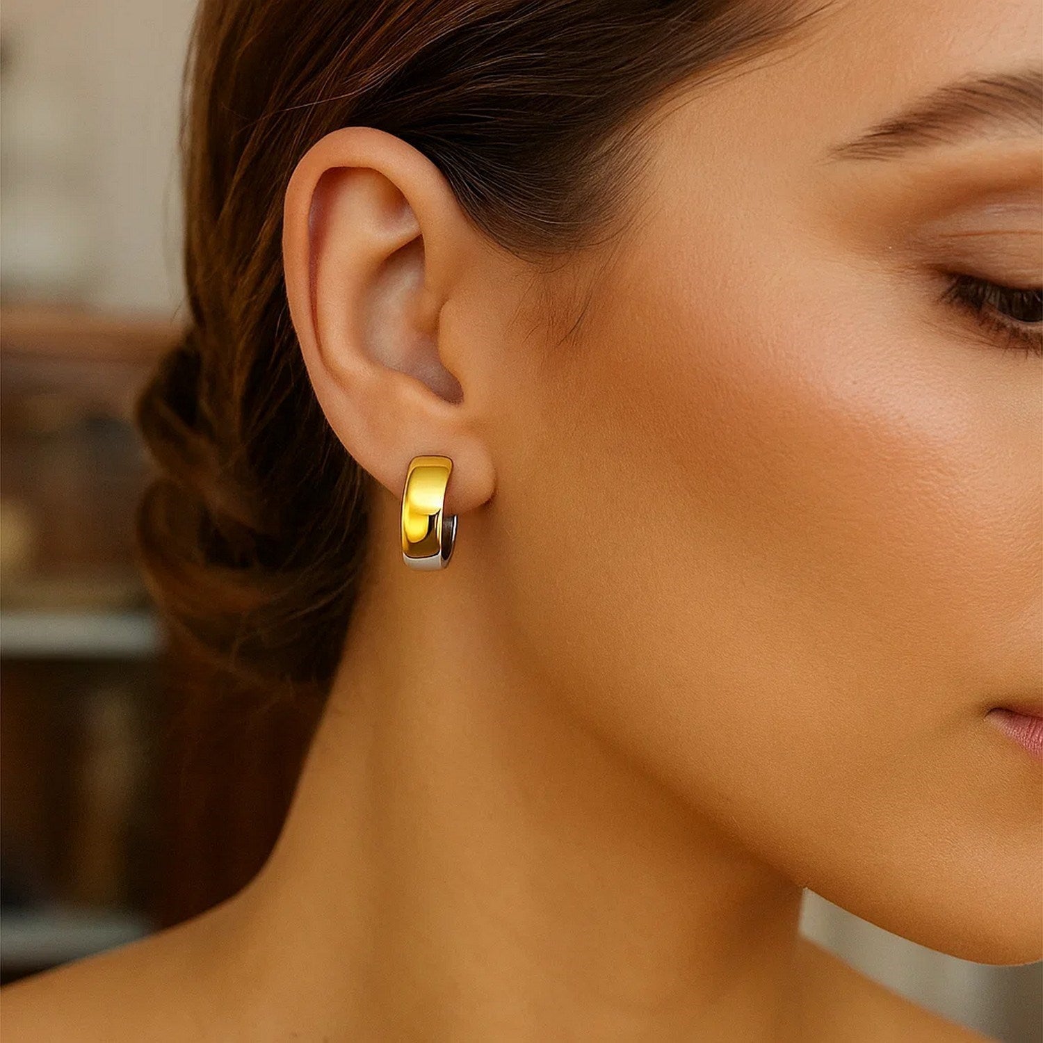 14k Two-Tone Gold Snuggable Style Earrings