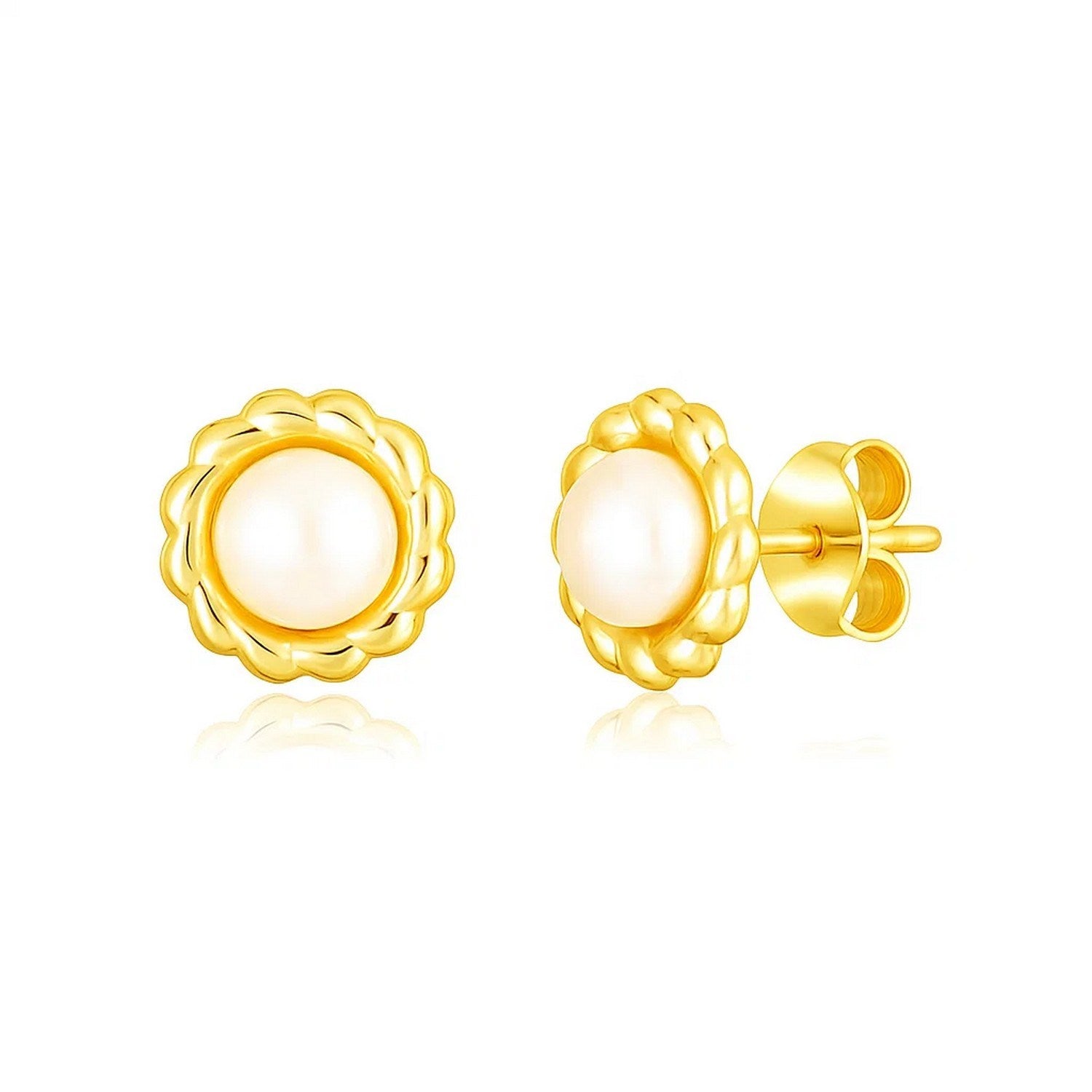 14k Yellow Gold Flower Stud Earrings with Pearls