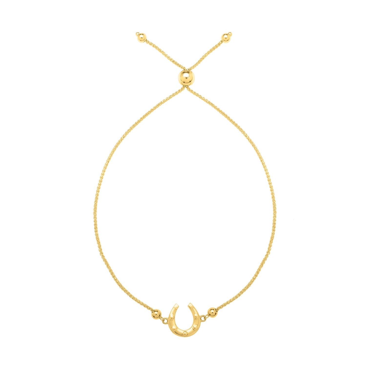 Adjustable Horseshoe Draw String Bracelet in 14K Yellow Gold