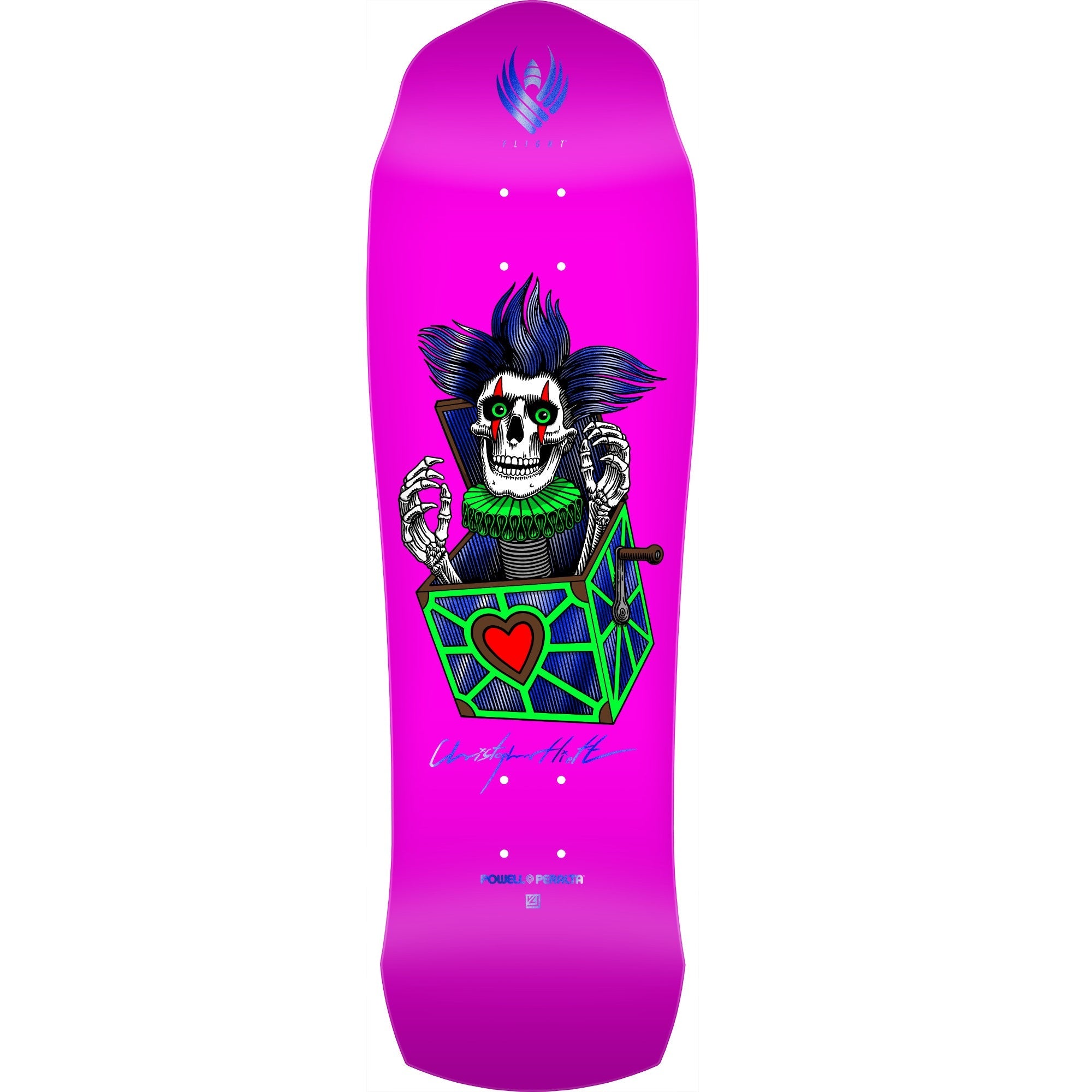 Powell Peralta Chris Hiett Skull Flight Skateboard Deck - 9.5" Neon Pink & Green/Blue