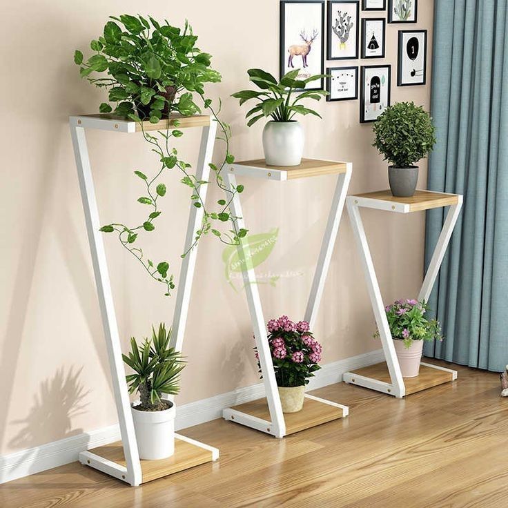 Modern 3-Piece Z-Shaped Plant Stand Set – Minimalist Metal & Wood