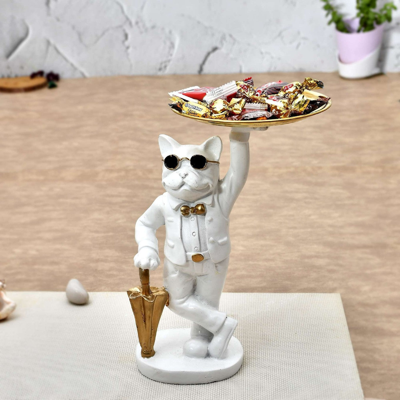 Standing White Bull Dog Sculpture for Storage Purpose for Home Decor