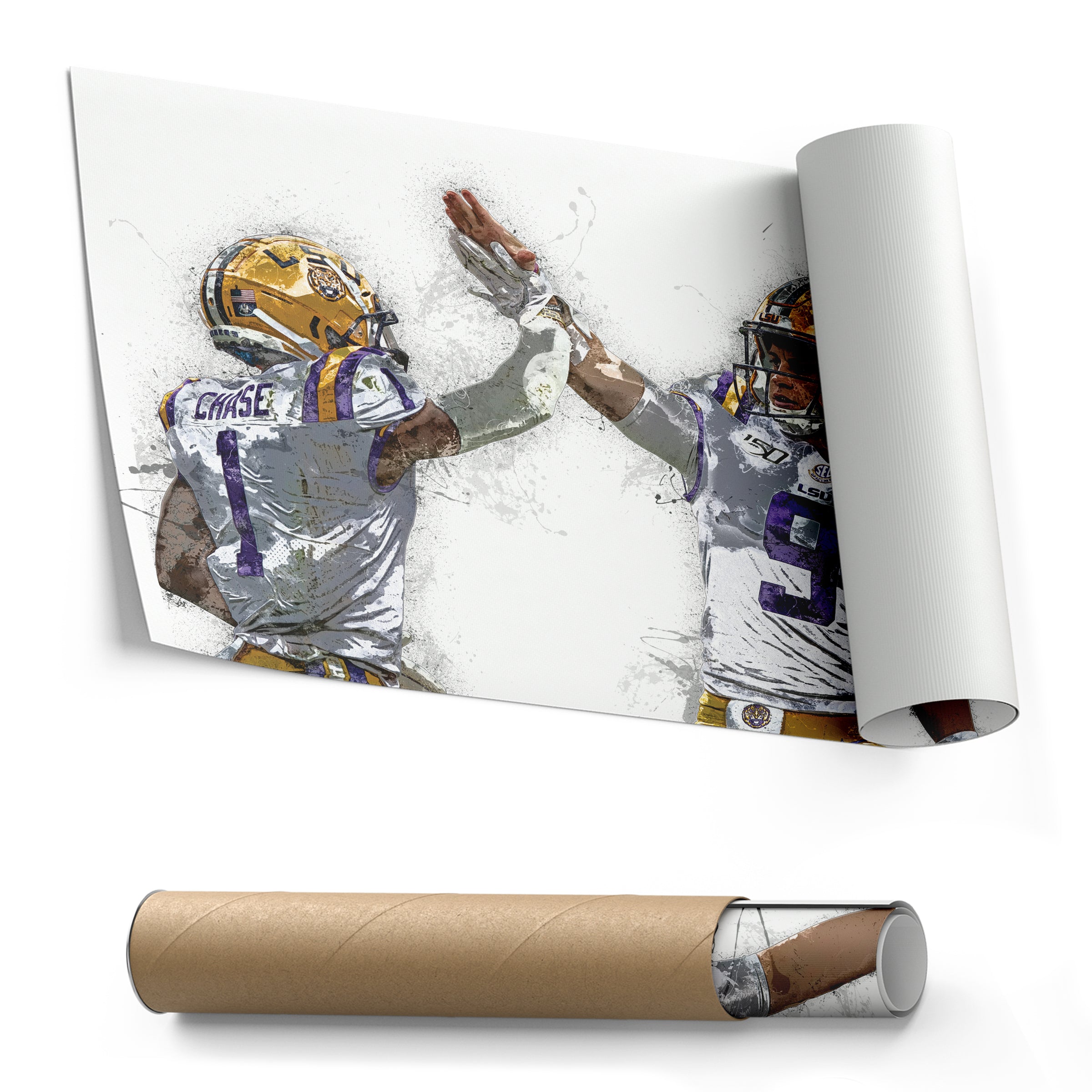 Joe Burrow & Ja'Marr Chase Canvas Art – LSU Tigers Wall Decor