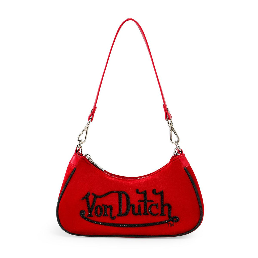 Von Dutch Shoulder Bag Red & Black With Rhinestones