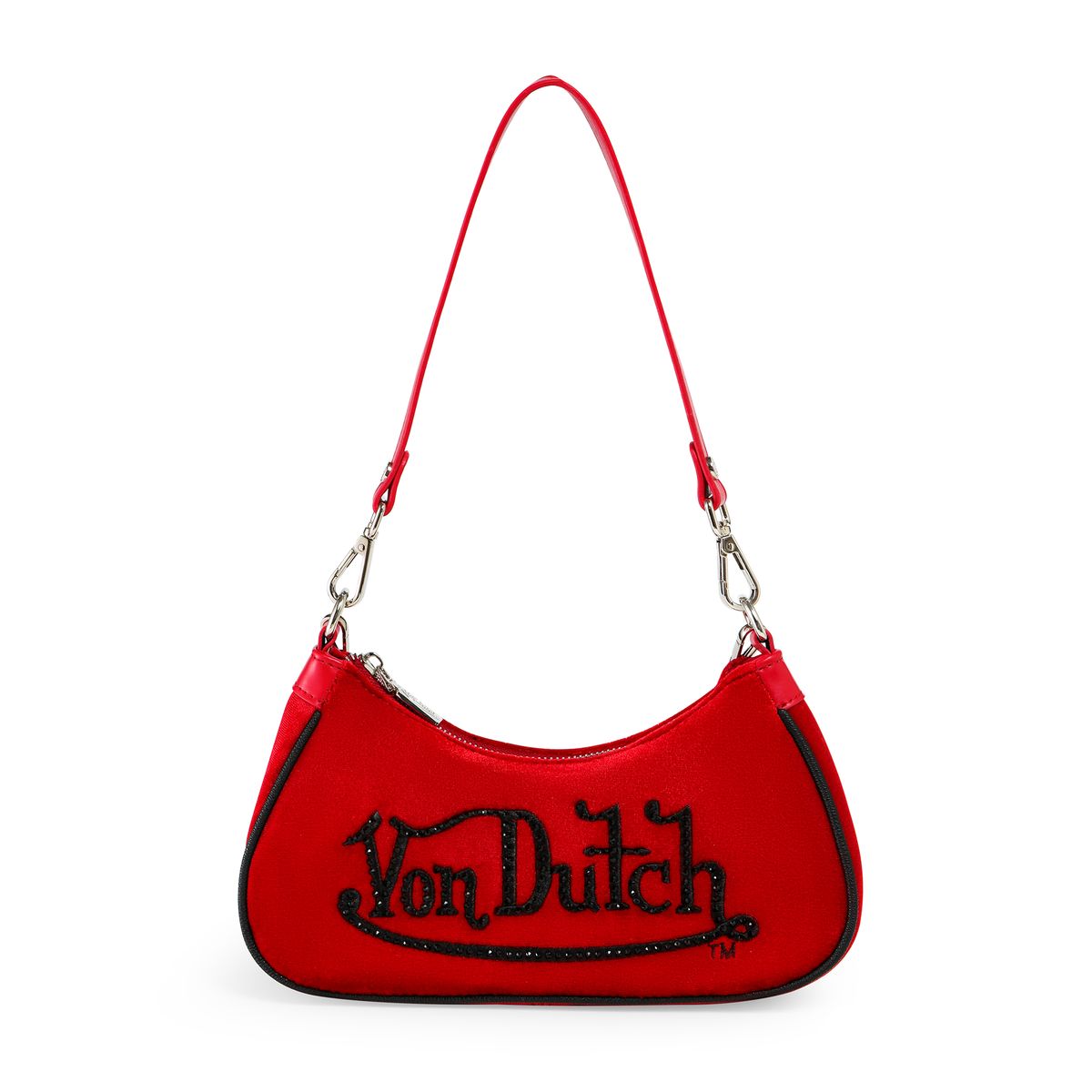 Von Dutch Shoulder Bag Red & Black With Rhinestones