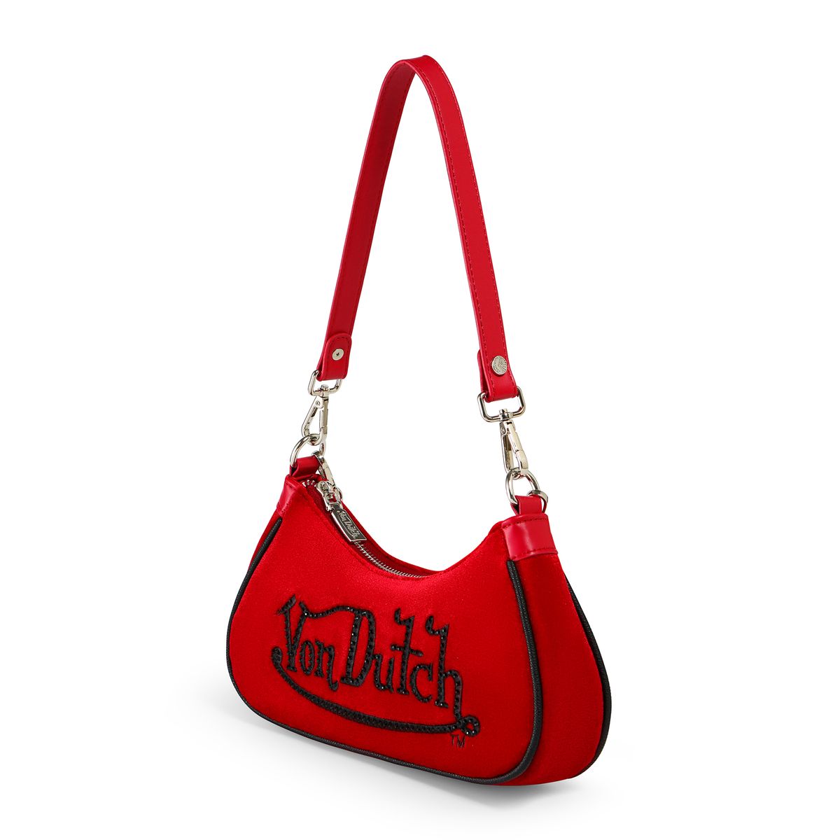 Von Dutch Shoulder Bag Red & Black With Rhinestones