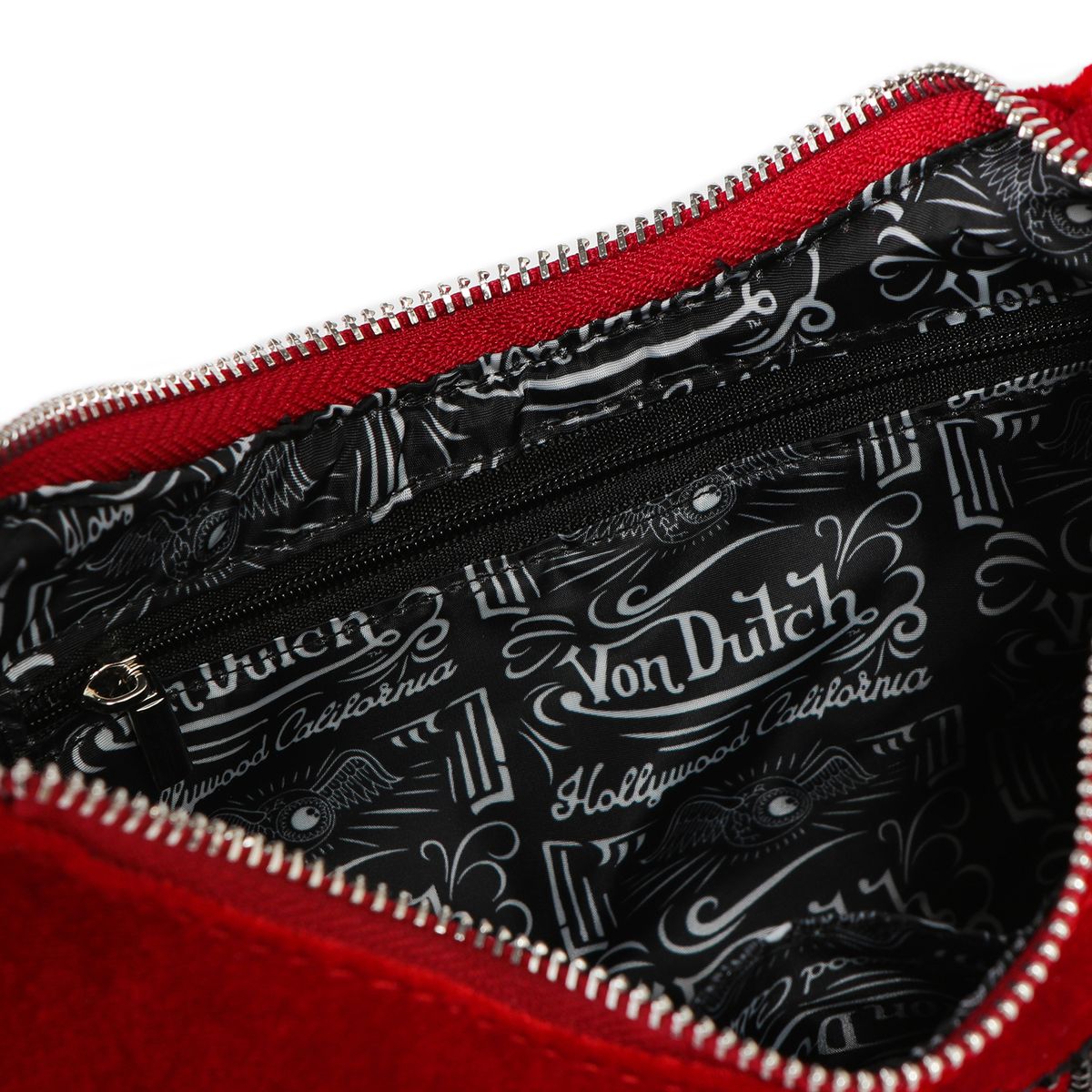 Von Dutch Shoulder Bag Red & Black With Rhinestones