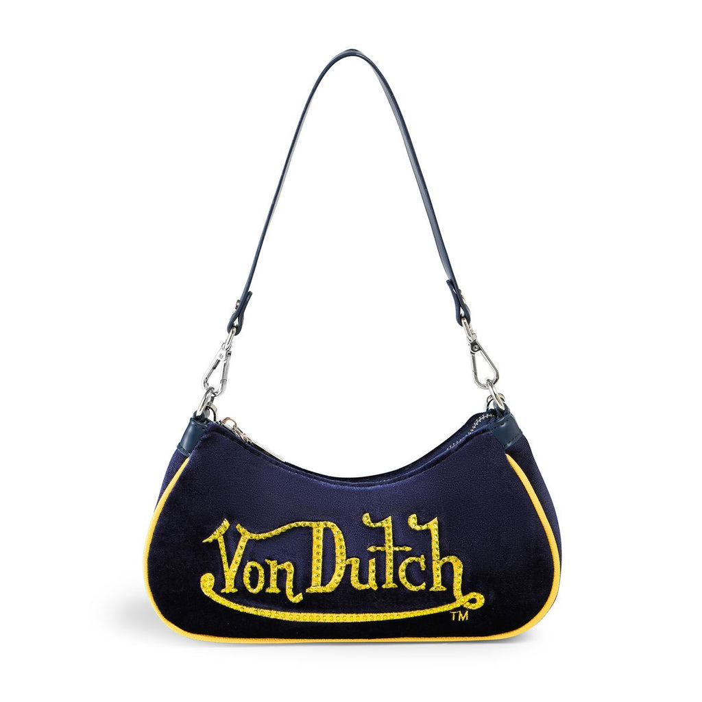 Von Dutch Shoulder Bag Blue & Yellow With Rhinestones
