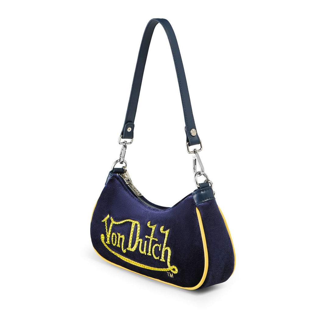 Von Dutch Shoulder Bag Blue & Yellow With Rhinestones