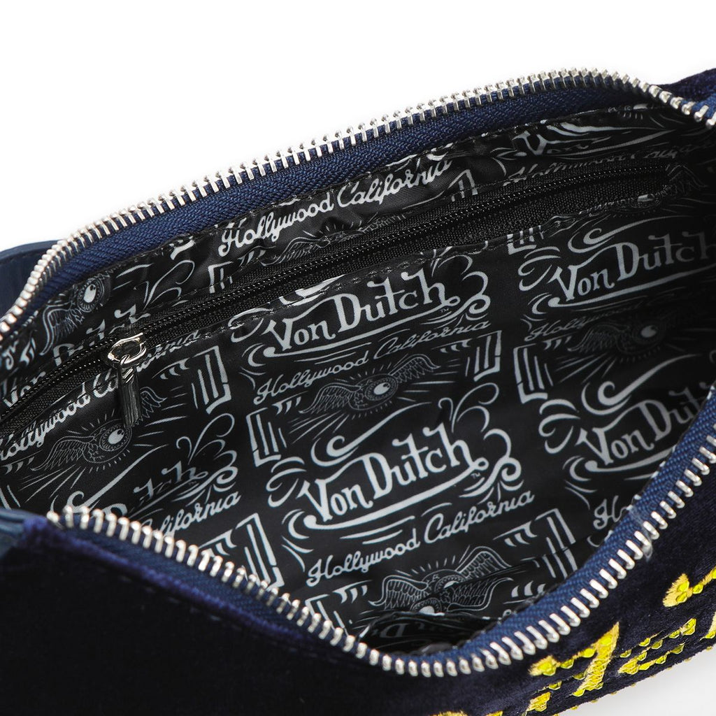 Von Dutch Shoulder Bag Blue & Yellow With Rhinestones