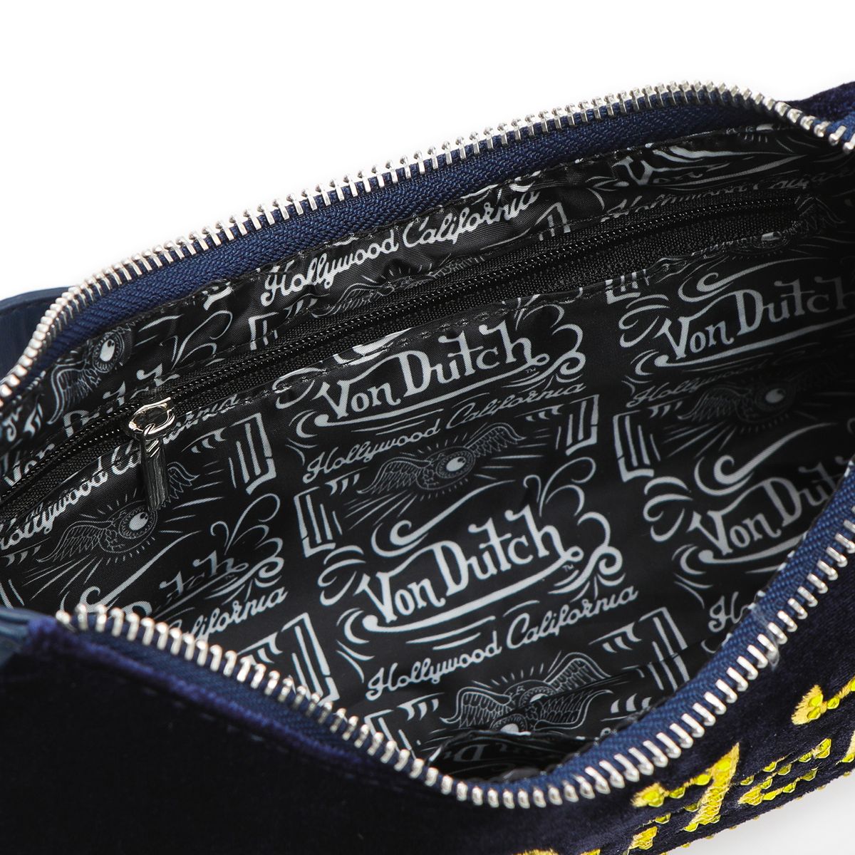 Von Dutch Shoulder Bag Blue & Yellow With Rhinestones