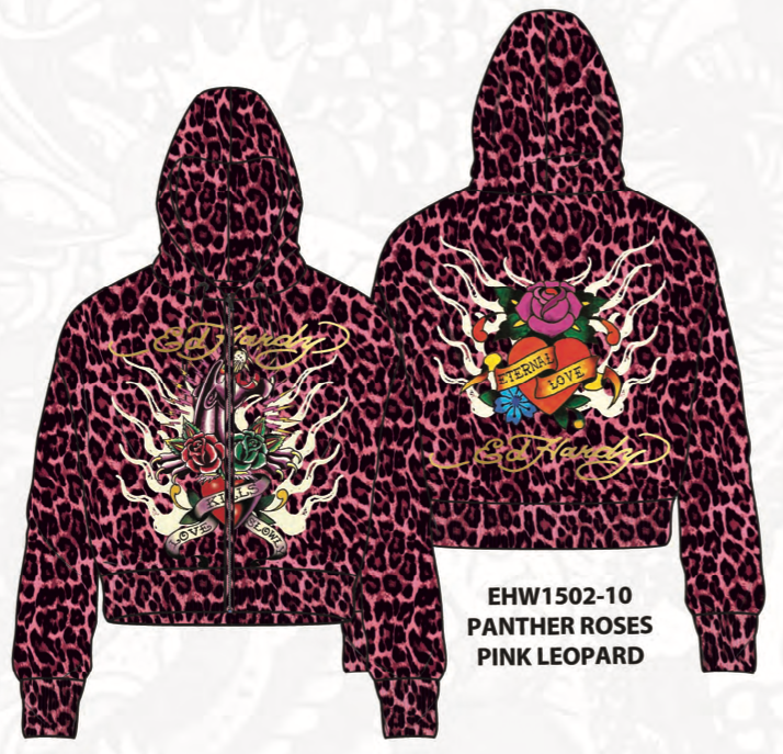 Ed Hardy Panther Roses Relaxed Zip Front Hoodie