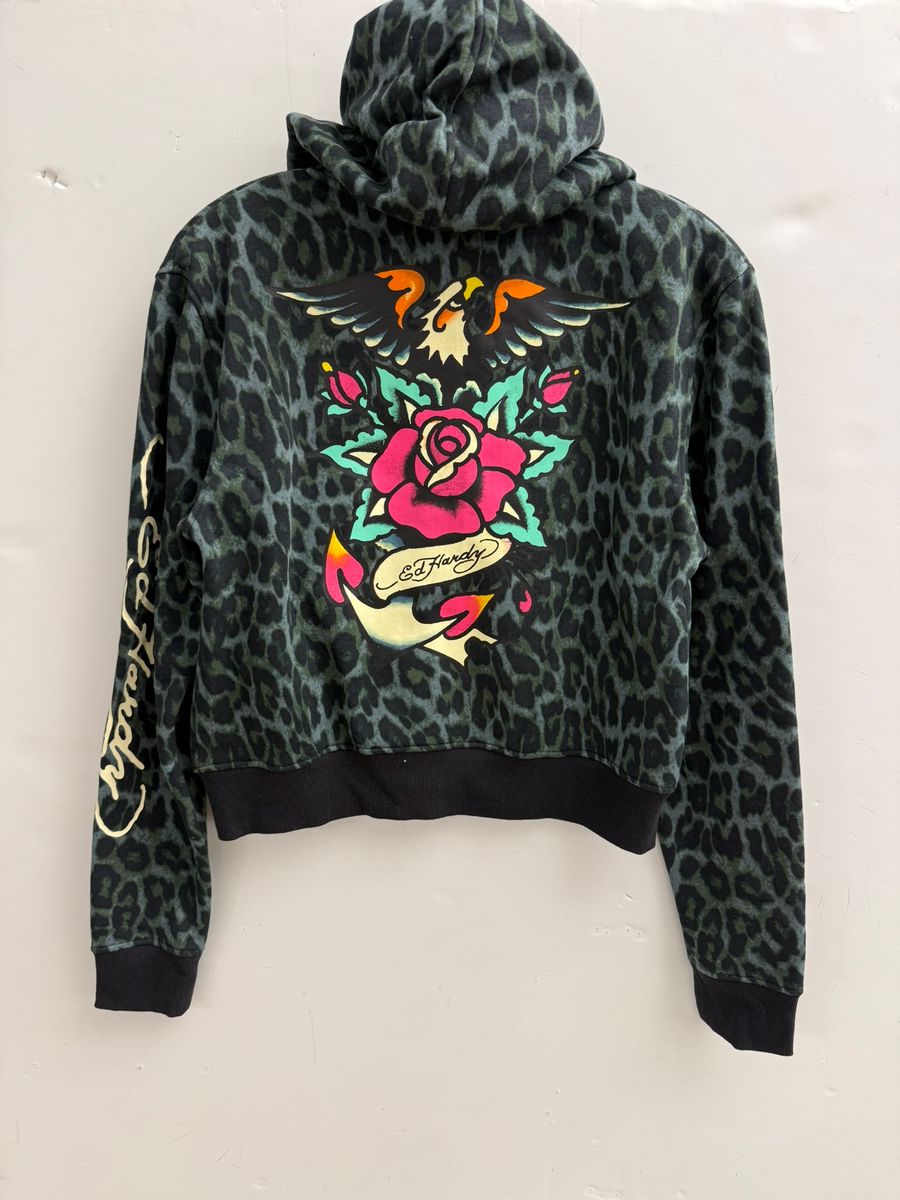 Ed Hardy Anchor Rose Relaxed Zip Front Hoodie