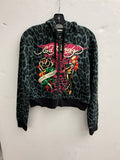 Ed Hardy Anchor Rose Relaxed Zip Front Hoodie