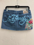 Ed Hardy Diamond Flower Denim Mini Skirt