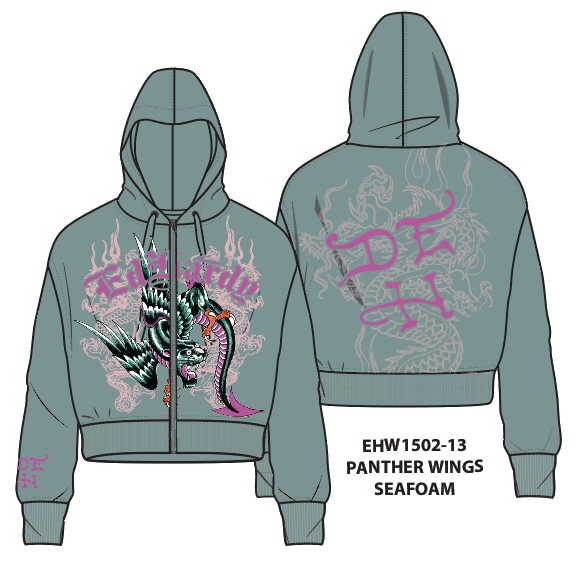 Ed Hardy Panther Wings Relaxed Zip Front Hoodie