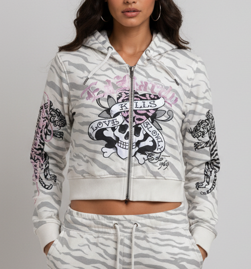 Ed Hardy Yolo Girl Zip Front Hoodie