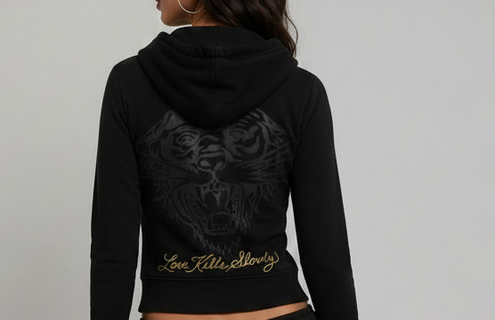 Ed Hardy Panther Cropped Zip Hoodie