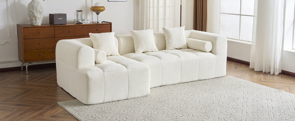 Modern Beige Modular Sectional Sofa with Deep Seating and Side Pockets, Chenille Upholstery, 101.2'