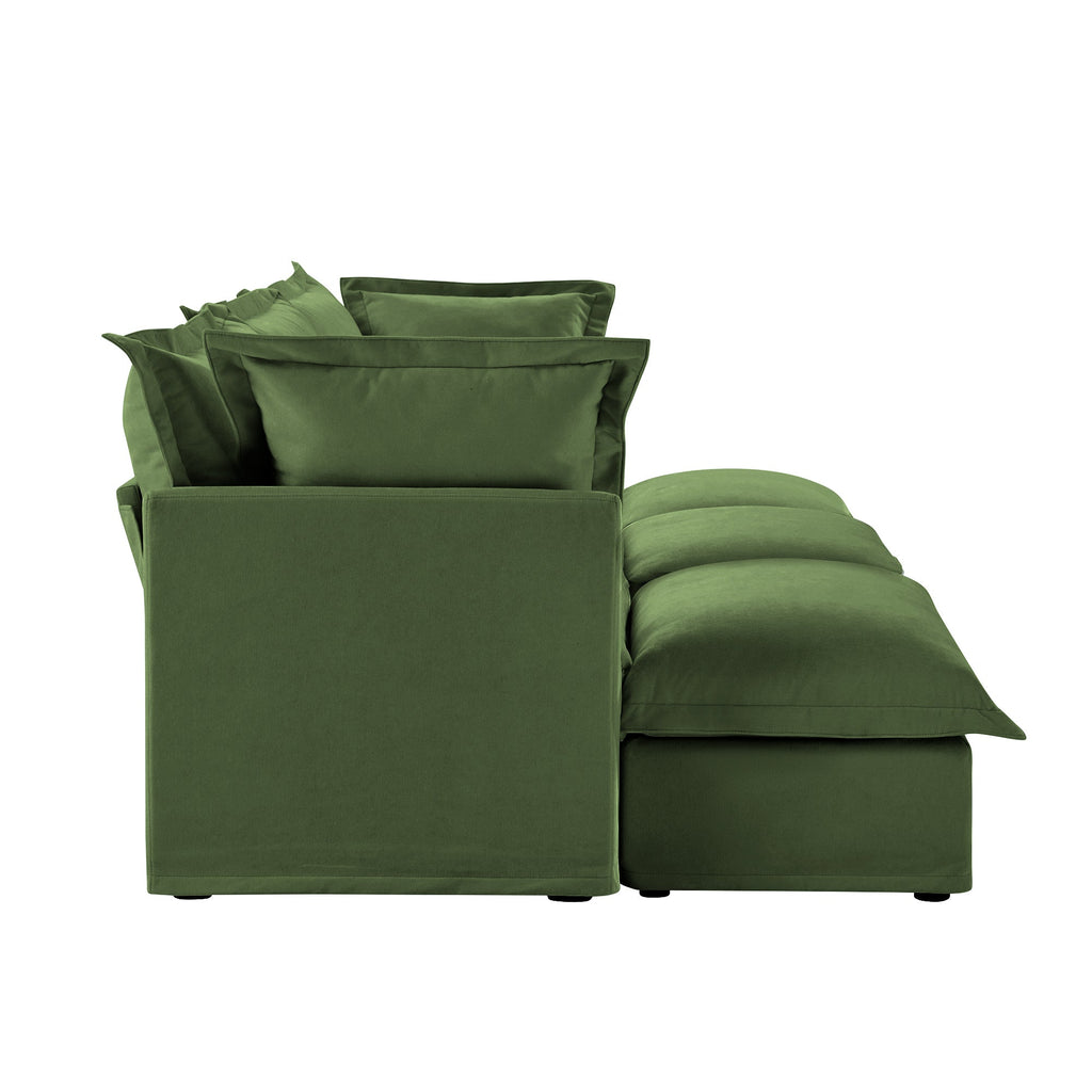 Living Room Sofa Slipcovered Sofa 3 Seater Sofa With 3 Ottomans, Oversized 3-Seat Sleeper Sofa Bed Home Theater Sofa,  Chenille, Green