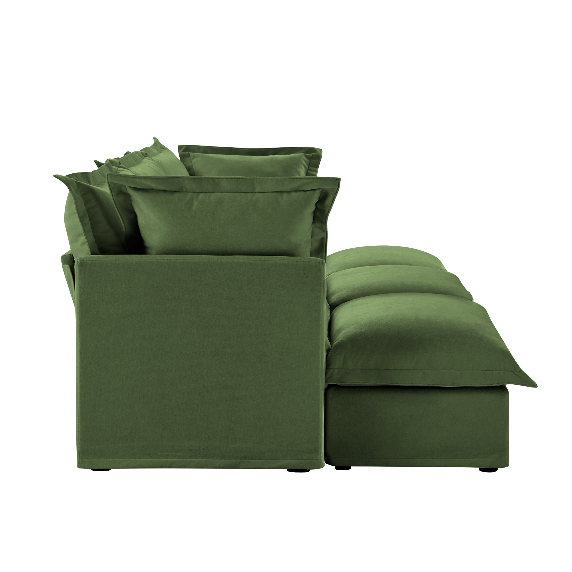 Living Room Sofa Slipcovered Sofa 3 Seater Sofa With 3 Ottomans, Oversized 3-Seat Sleeper Sofa Bed Home Theater Sofa,  Chenille, Green