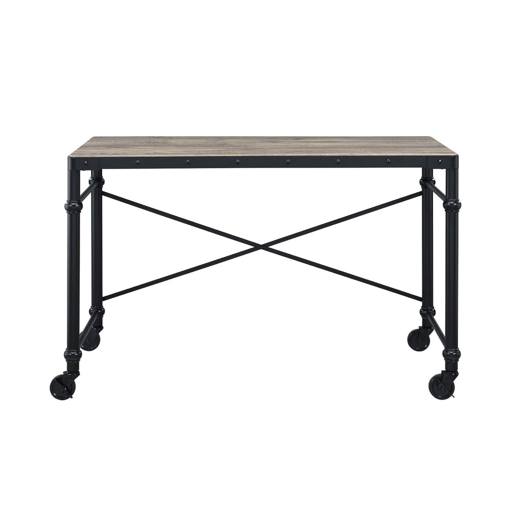 Rectangular Wooden Table Top Writing Desk, Rustic Oak and Black