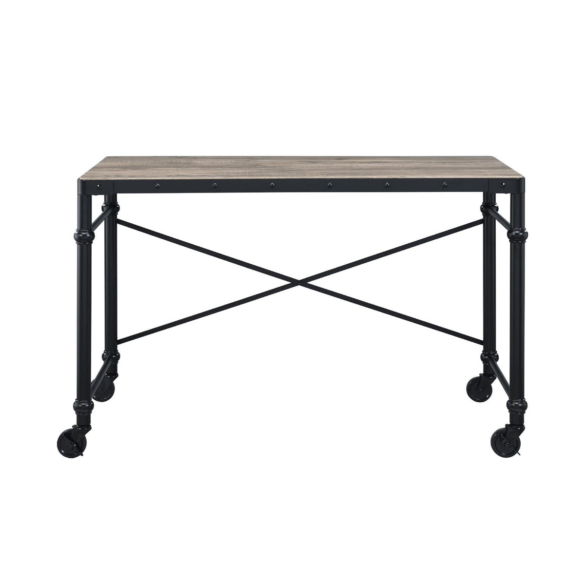 Rectangular Wooden Table Top Writing Desk, Rustic Oak and Black