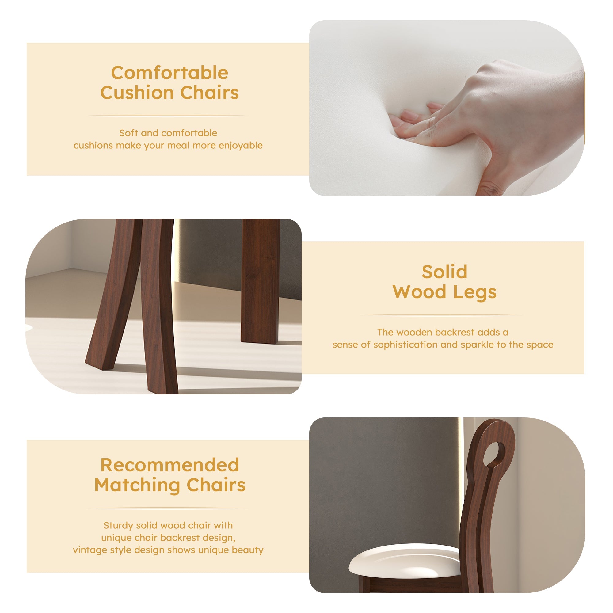 Dining Chairs Set of 2, Key-design Home Chairs, PU Leather Solid Wooden Dining Chairs with White Round Cushion for Kitchen Dining Room-Deep Walnut Brown