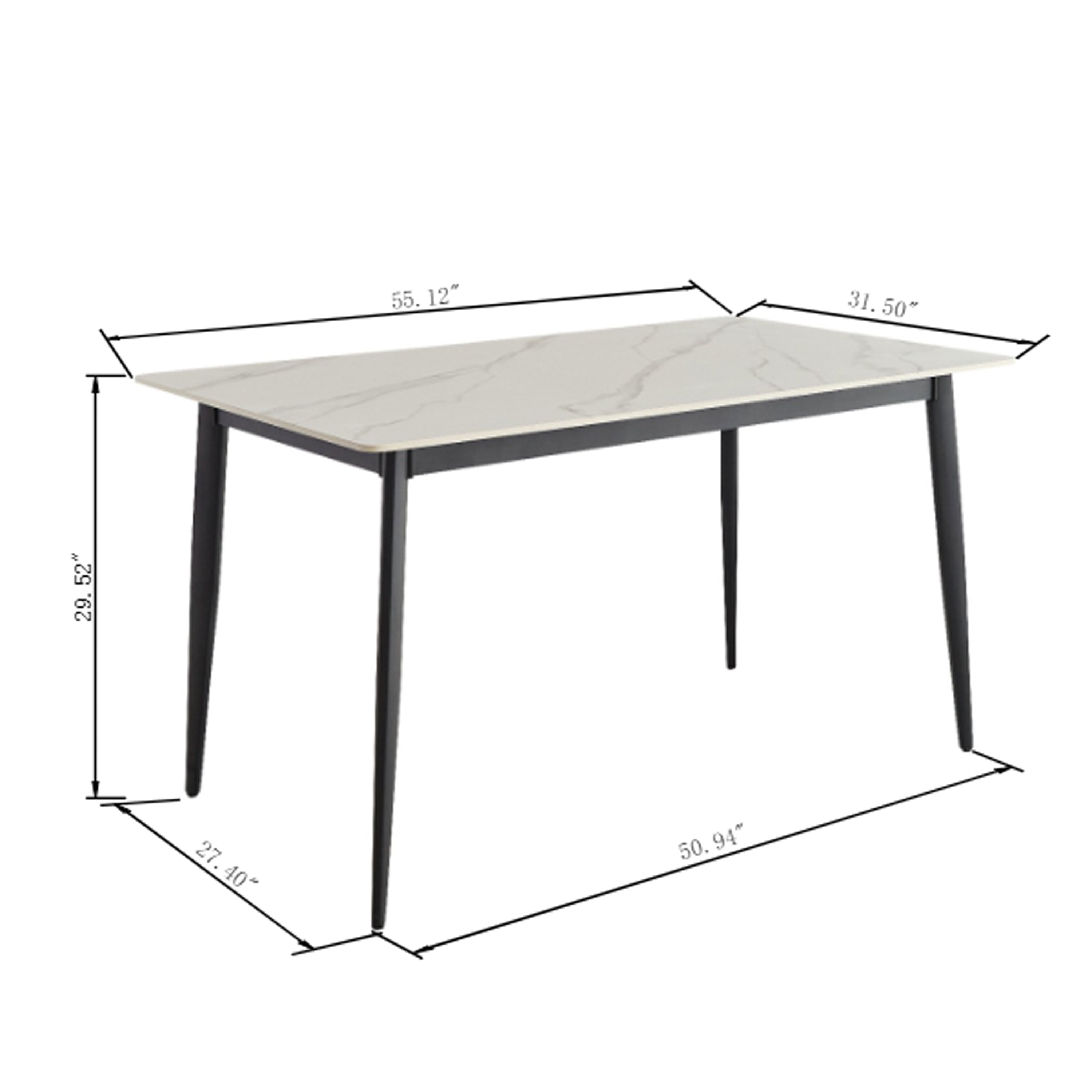 Mid Century Modern Dining Table 55 Inch Round White Sintered Stone Top Heavy Duty Metal Legs Waterproof Surface for Kitchen Dining Room or Office Furniture