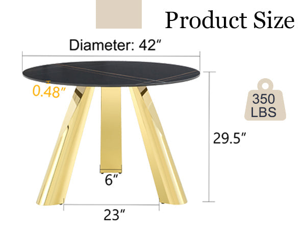 The 42-inch stainless steel gold-plated flamed granite round table with seating for 4 or 6 people is perfect for dining, entertaining, or as a conference table
