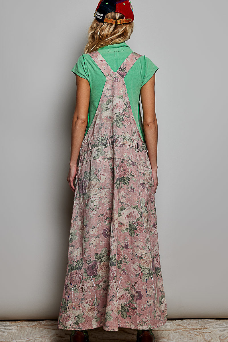 POL Pink Floral Overalls Maxi Long Dress