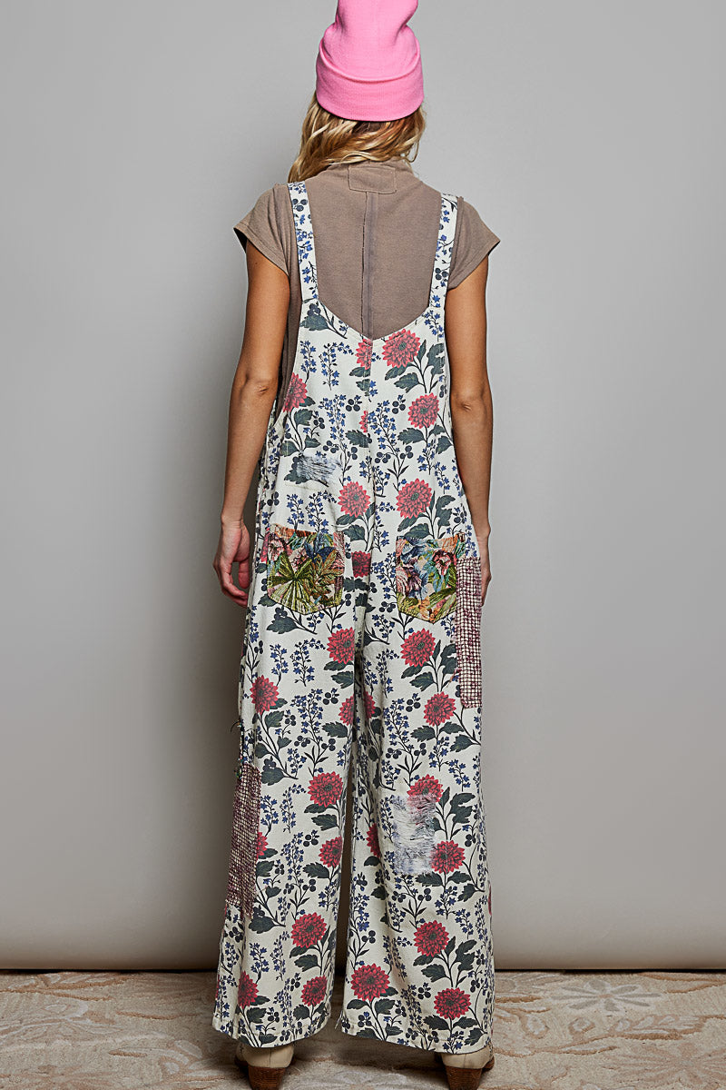 POL Natural Floral Overalls