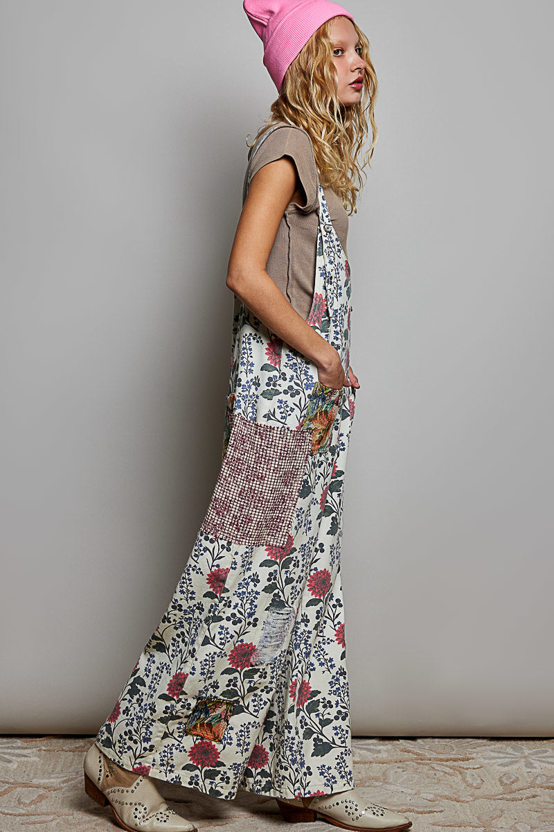 POL Natural Floral Overalls