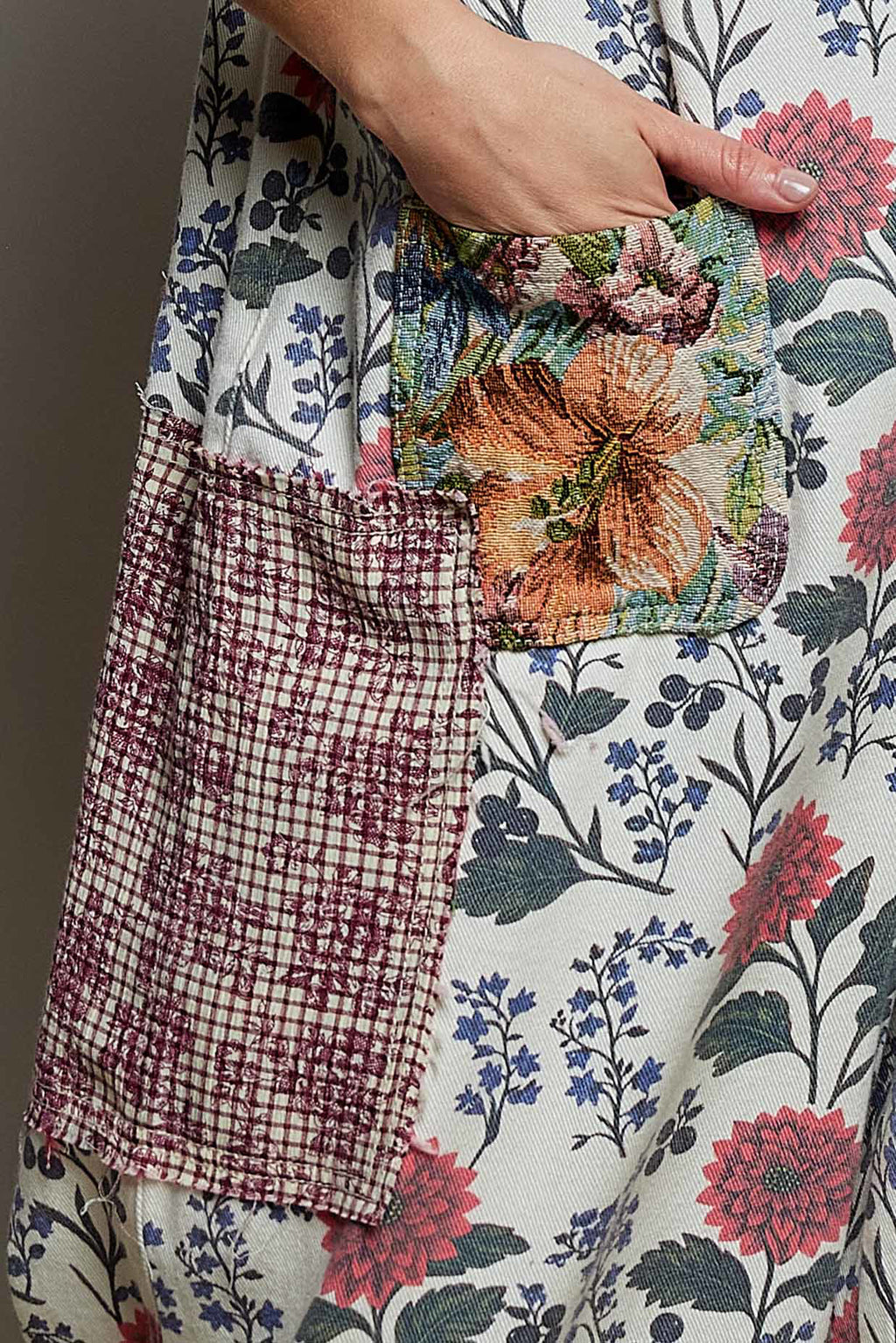 POL Natural Floral Overalls