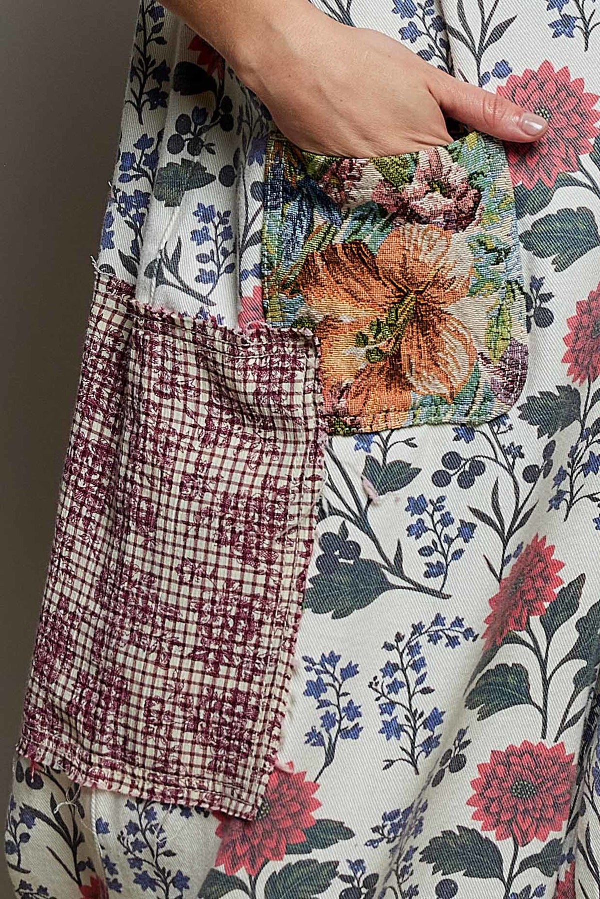 POL Natural Floral Overalls