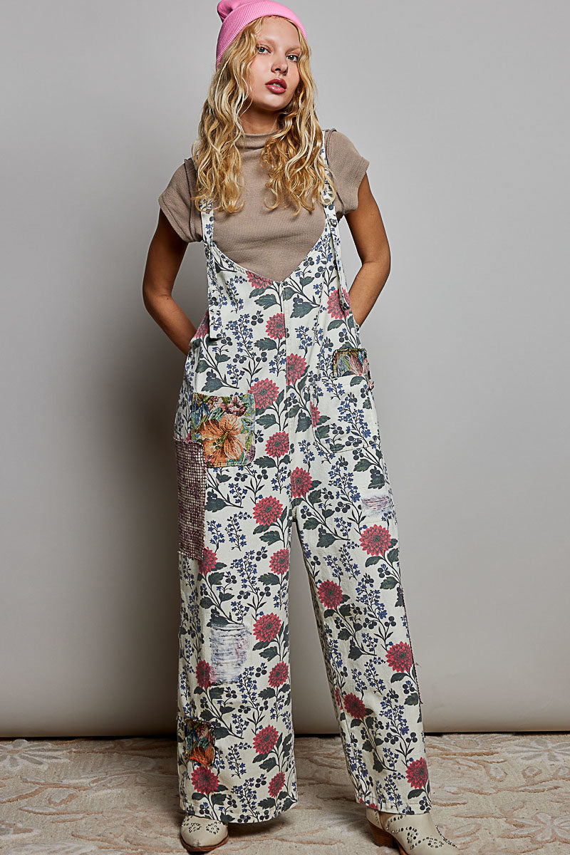 POL Natural Floral Overalls