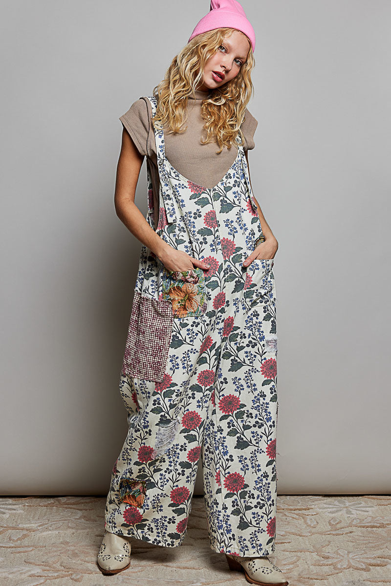 POL Natural Floral Overalls