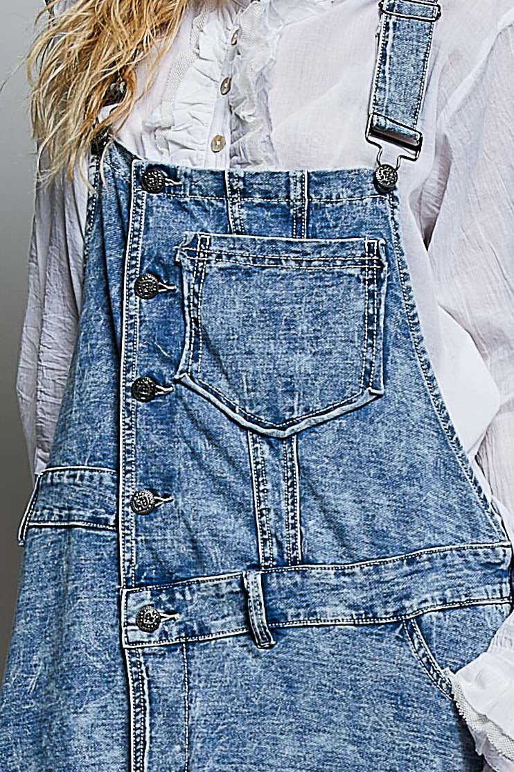 POL Denim Overalls Maxi Long Dress