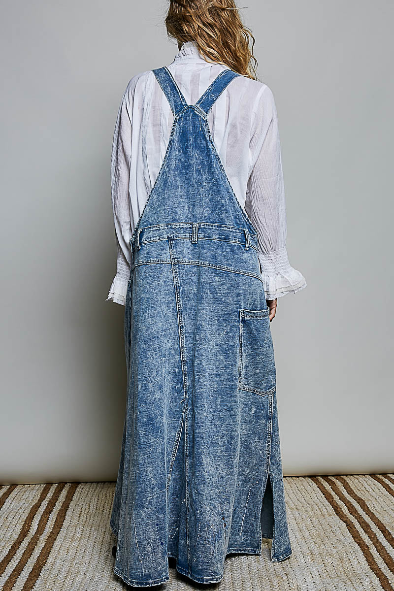 POL Denim Overalls Maxi Long Dress