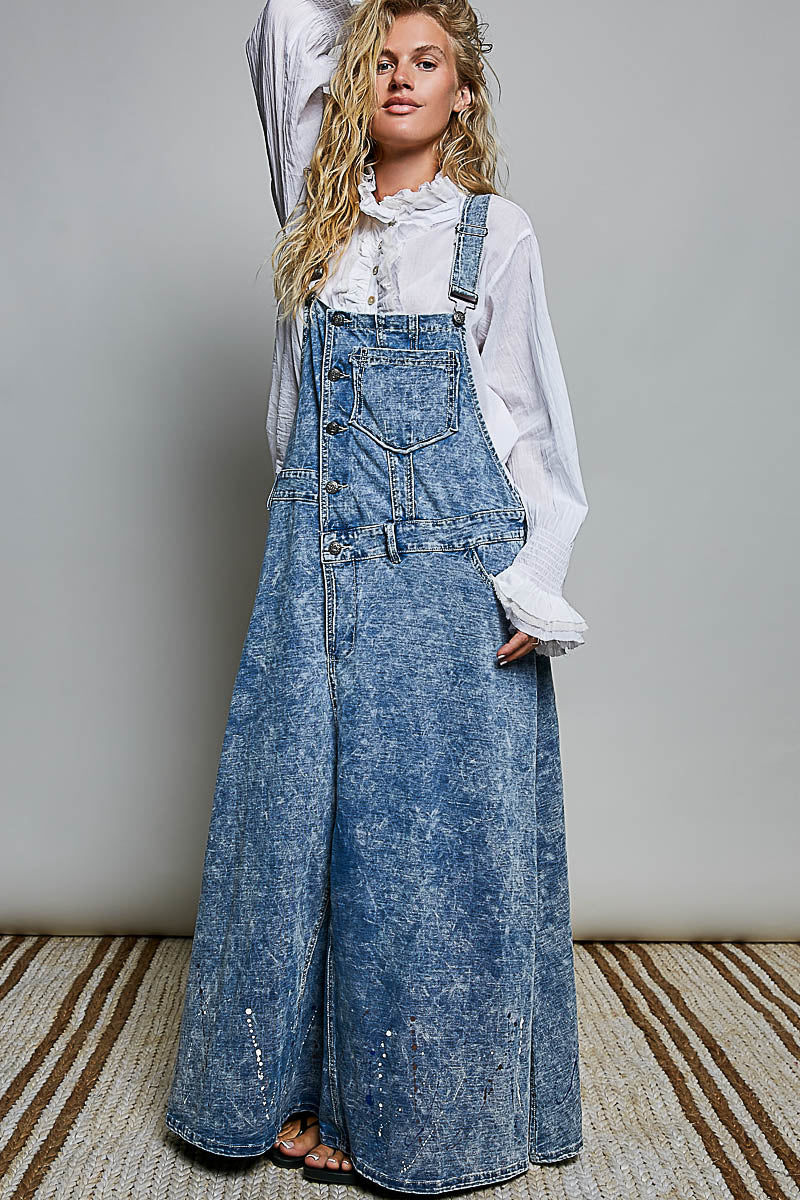 POL Denim Overalls Maxi Long Dress