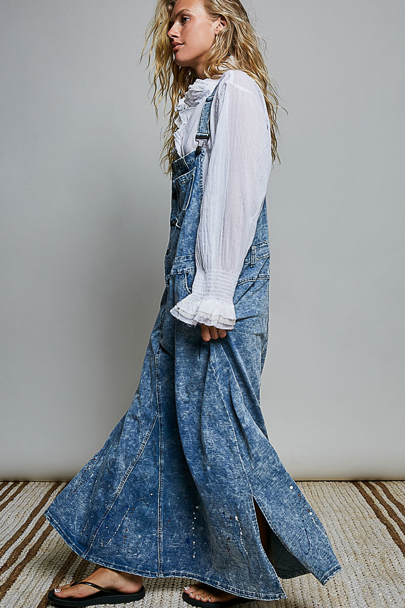 POL Denim Overalls Maxi Long Dress