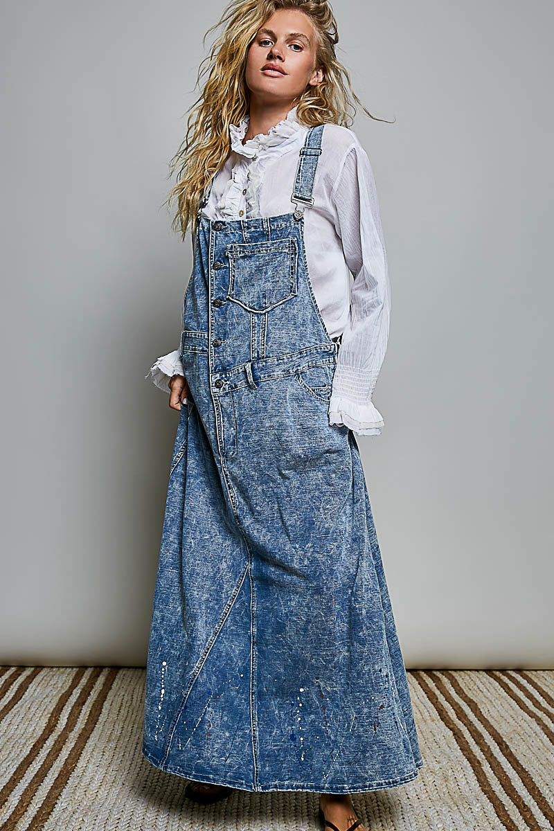 POL Denim Overalls Maxi Long Dress