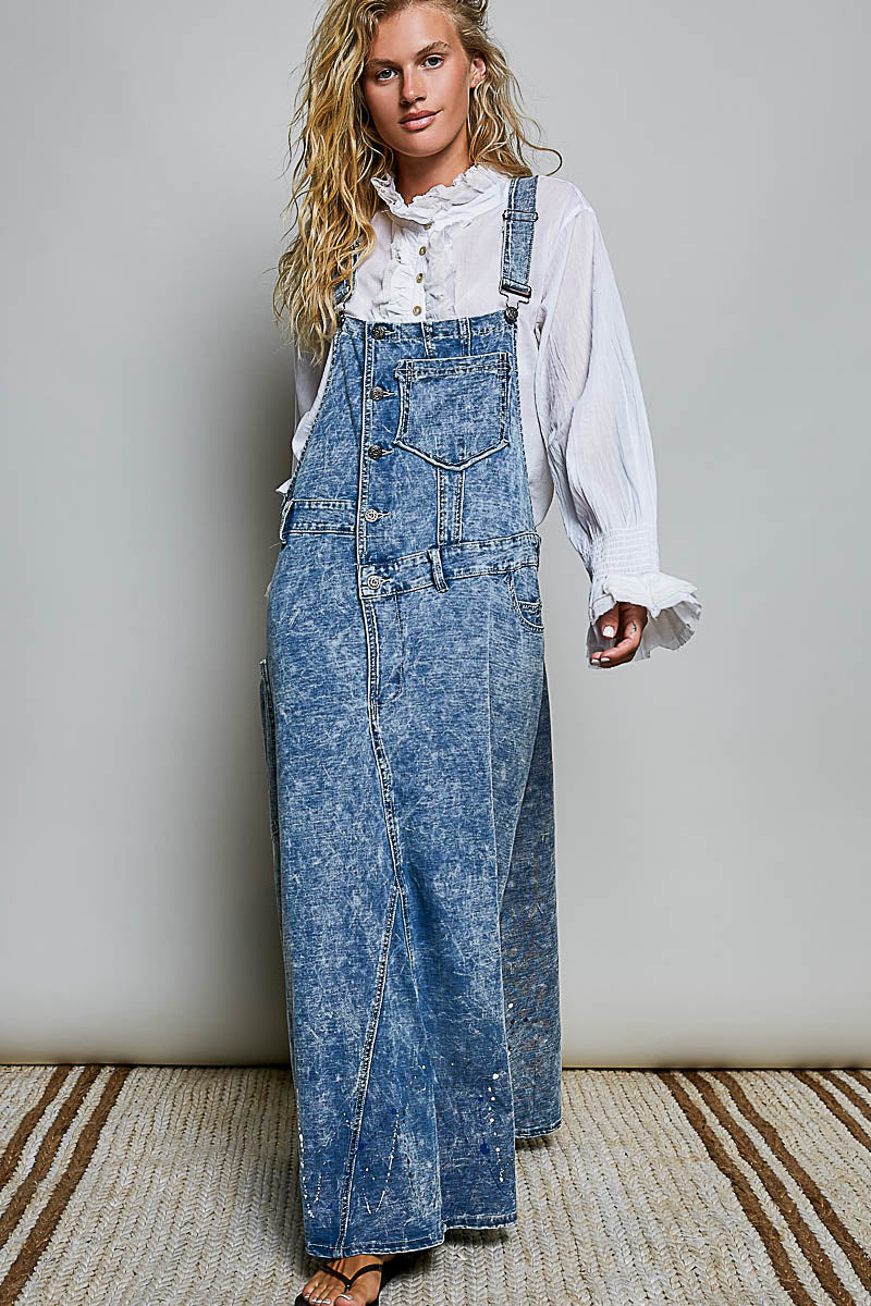POL Denim Overalls Maxi Long Dress