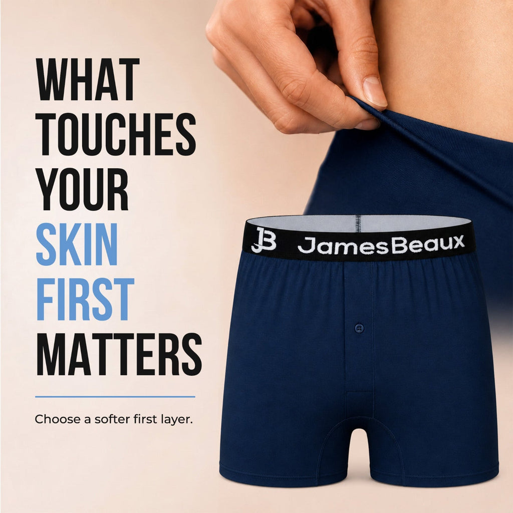 Men's Bamboo Boxer Shorts - Anti-Chafe & Breathable Underwear (Navy)