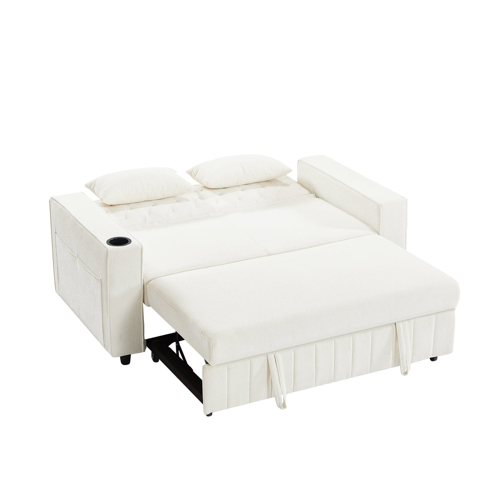 61.4' Pull-out Sofa Bed Convertible Couch Loveseat Sofa Modern Sleeper Sofa with Adjustable Backrest for Living Room, Beige