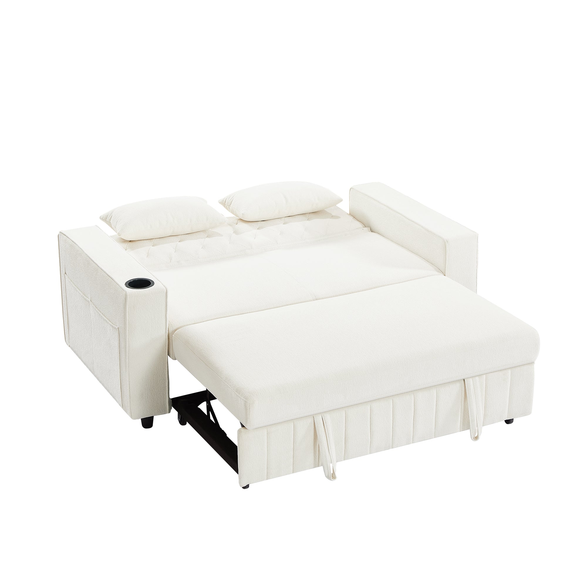 61.4' Pull-out Sofa Bed Convertible Couch Loveseat Sofa Modern Sleeper Sofa with Adjustable Backrest for Living Room, Beige