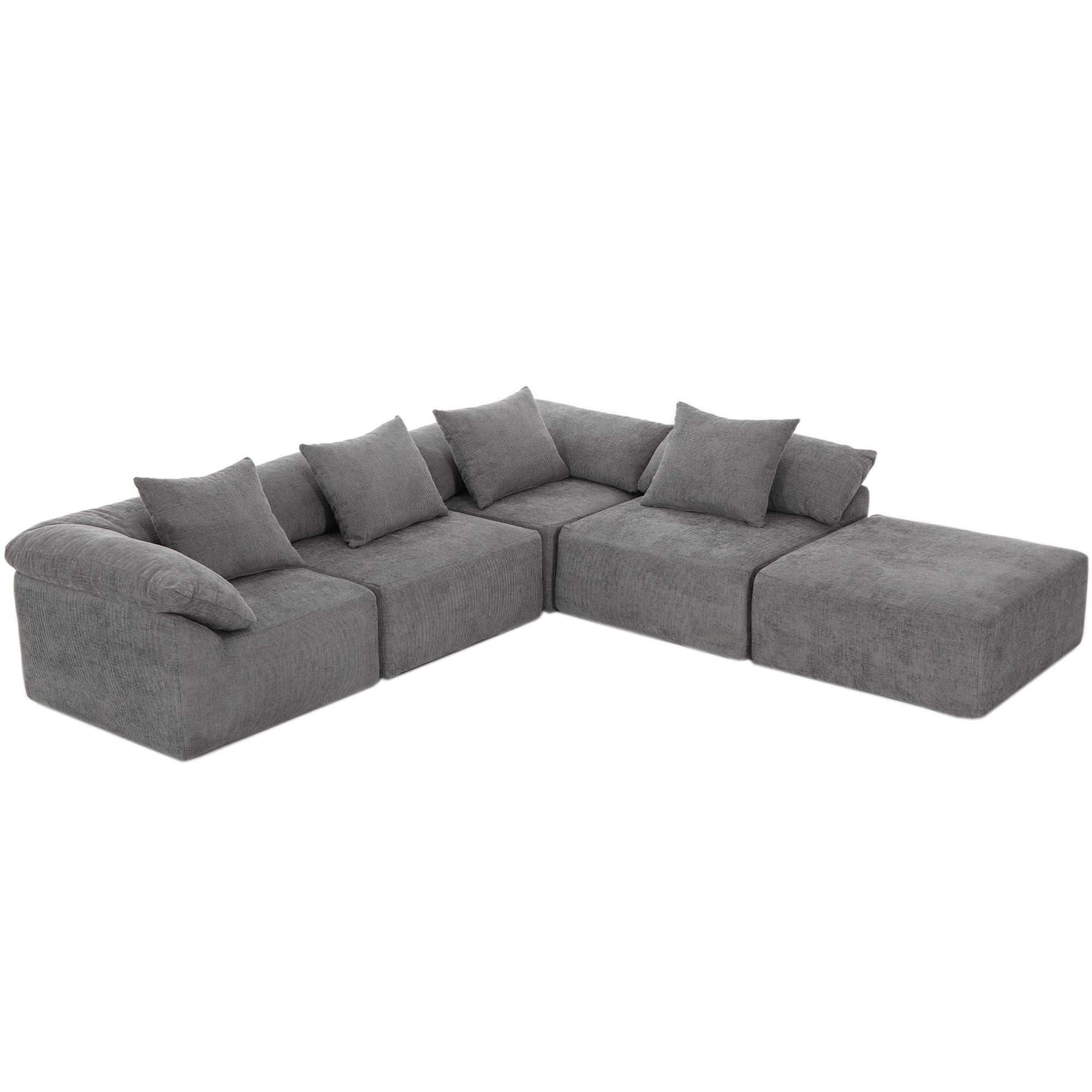 142' L Shaped Modular Sectional Sofa,No Assembly,5 Piece Couch, Convertible Sleeper Couch,Full-Compressed Couch,Free-Combined Couches,5 Seat & Ottoman,Chenille,Gray