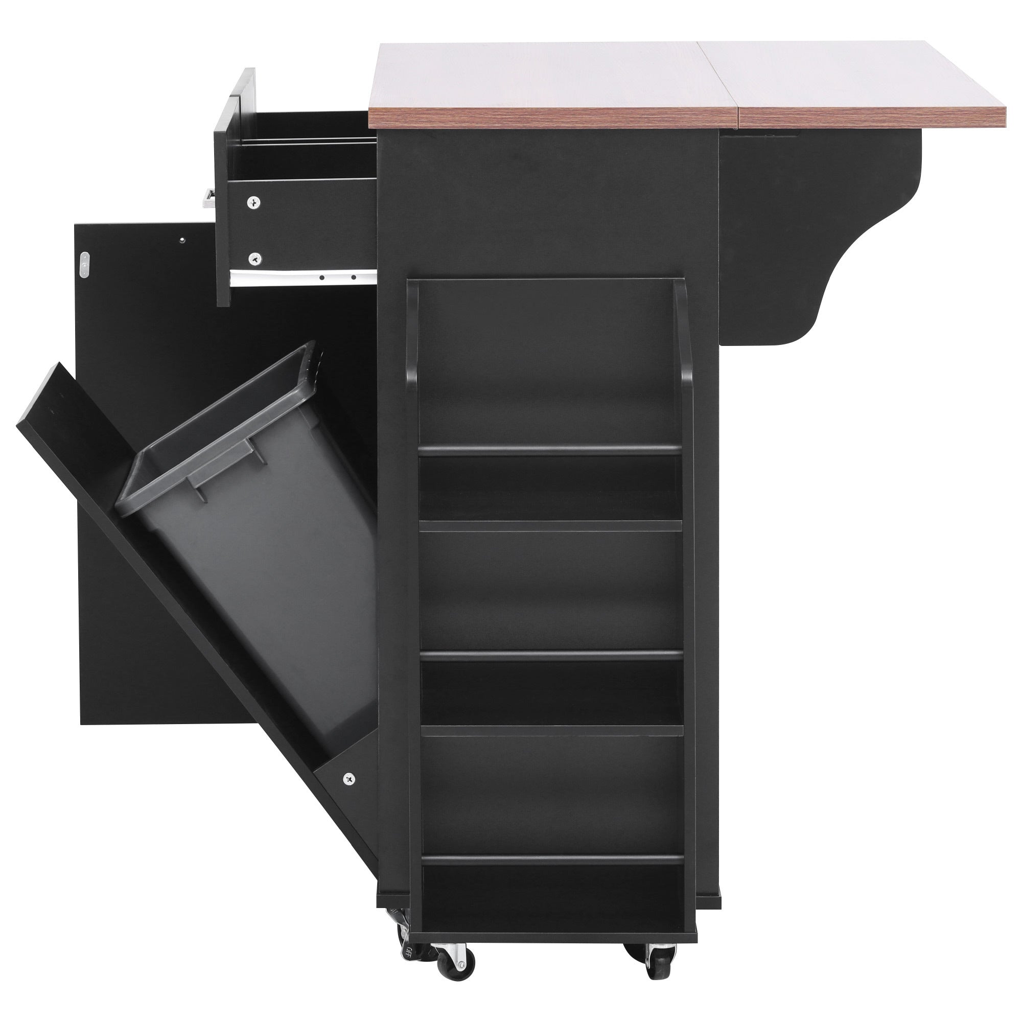 K&K 47.2' Farmhouse Kitchen Island with Drop Leaf, Kitchen Storage Island with Removable Side Racks, Two Drawers, Rolling Kitchen Cart on Wheels with Towel Rack, for Home, Kitchen, Dining Room, Black