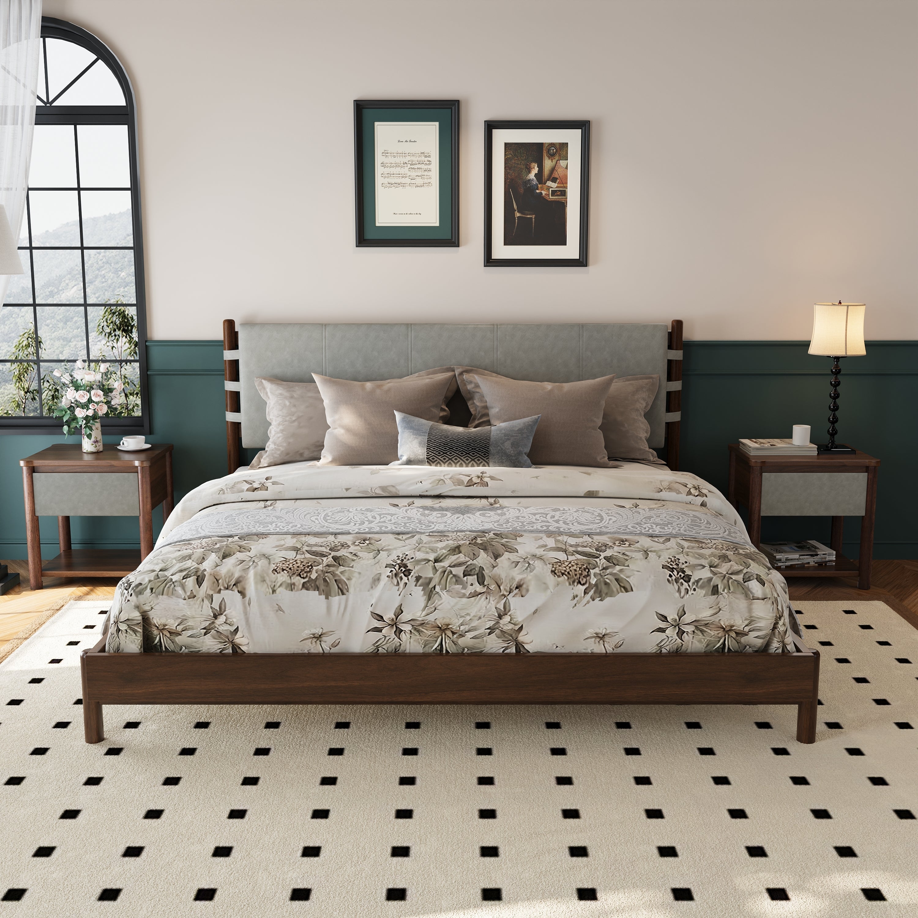 Modern King Bed Frame Set with 2 Nightstands, Light Gray Wood Platform Bed with Headboard and Matching Bedside Tables for Bedroom